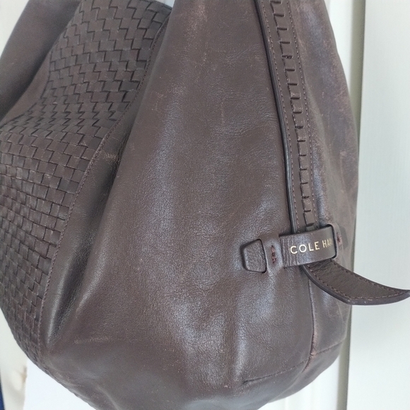 Cole Haan Bethany Weave Single Strap Leather Hobo Bag Chestnut Brown - Picture 11 of 12